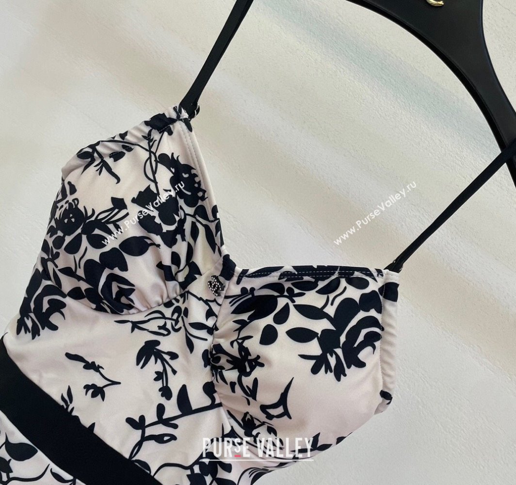 Chanel Printed One-Piece Swimwear White/Black 2025 0313 (shi-250313004)