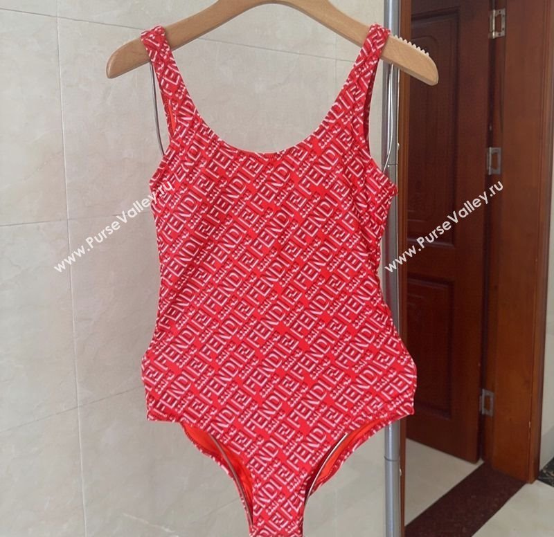 Fendi Logo Print One-Piece Swimwear Red 2025 0313 (shi-250313005)