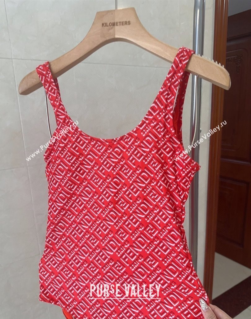 Fendi Logo Print One-Piece Swimwear Red 2025 0313 (shi-250313005)