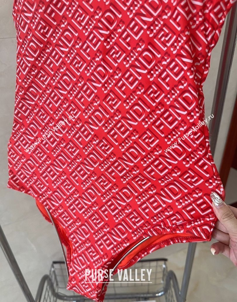 Fendi Logo Print One-Piece Swimwear Red 2025 0313 (shi-250313005)