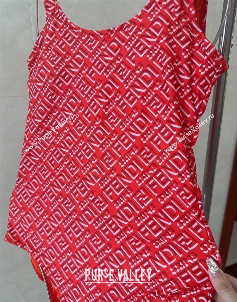 Fendi Logo Print One-Piece Swimwear Red 2025 0313 (shi-250313005)