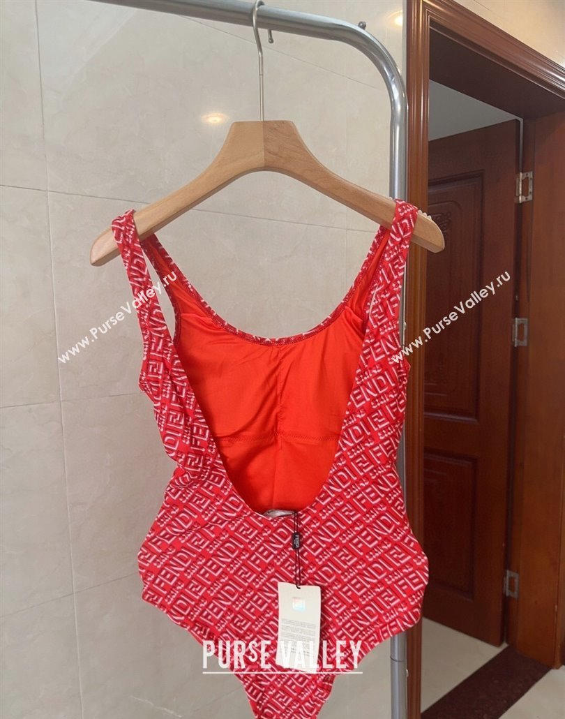Fendi Logo Print One-Piece Swimwear Red 2025 0313 (shi-250313005)