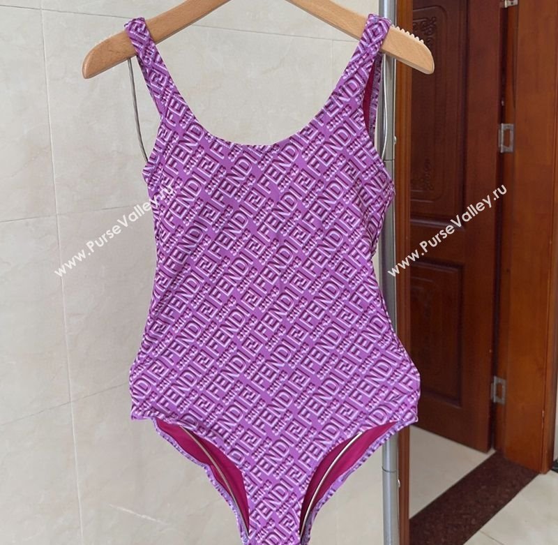 Fendi Logo Print One-Piece Swimwear Purple 2025 0313 (shi-250313006)
