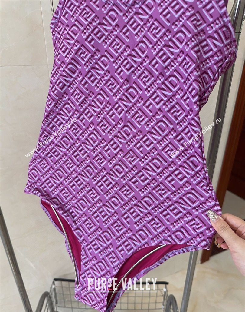 Fendi Logo Print One-Piece Swimwear Purple 2025 0313 (shi-250313006)