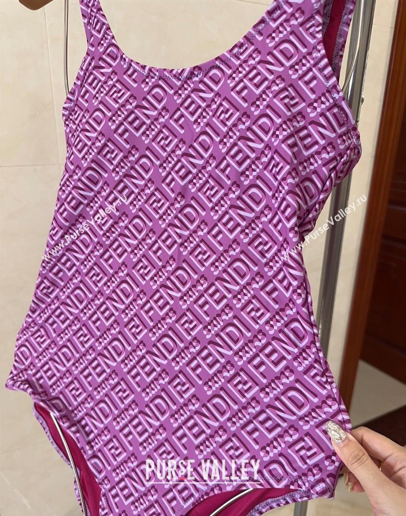 Fendi Logo Print One-Piece Swimwear Purple 2025 0313 (shi-250313006)
