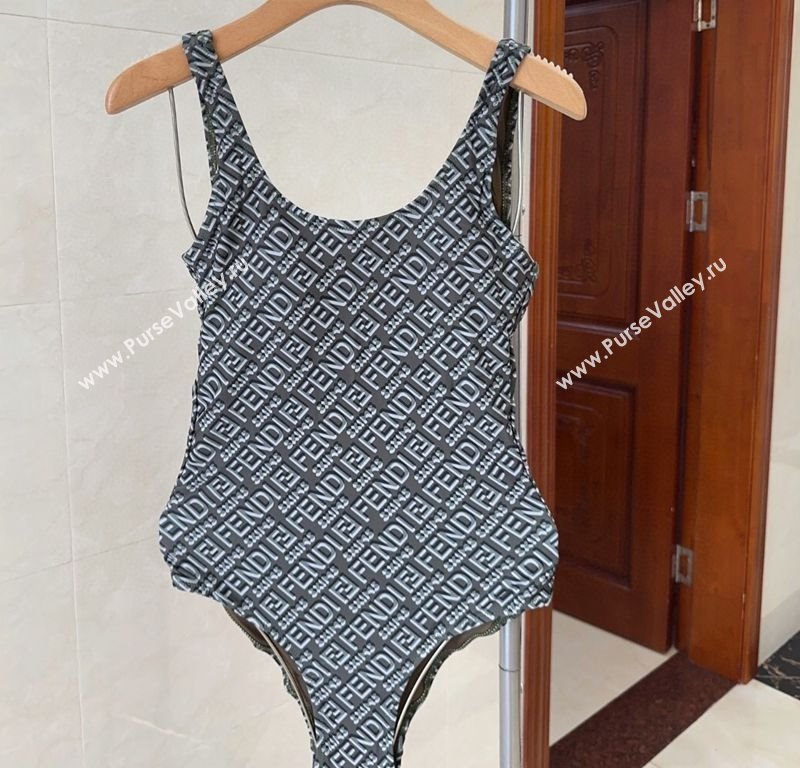 Fendi Logo Print One-Piece Swimwear Grey 2025 0313 (shi-250313007)