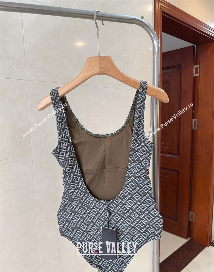 Fendi Logo Print One-Piece Swimwear Grey 2025 0313 (shi-250313007)