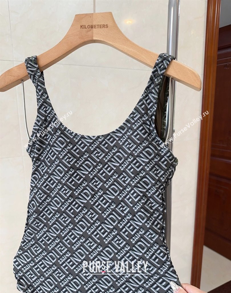 Fendi Logo Print One-Piece Swimwear Grey 2025 0313 (shi-250313007)