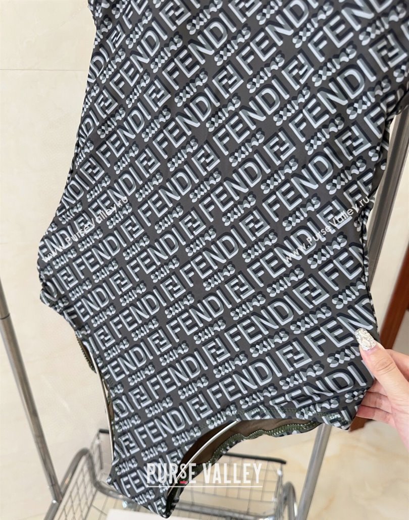 Fendi Logo Print One-Piece Swimwear Grey 2025 0313 (shi-250313007)