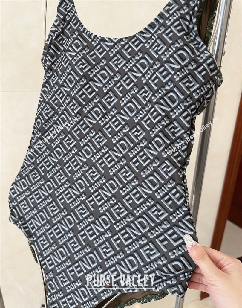 Fendi Logo Print One-Piece Swimwear Grey 2025 0313 (shi-250313007)