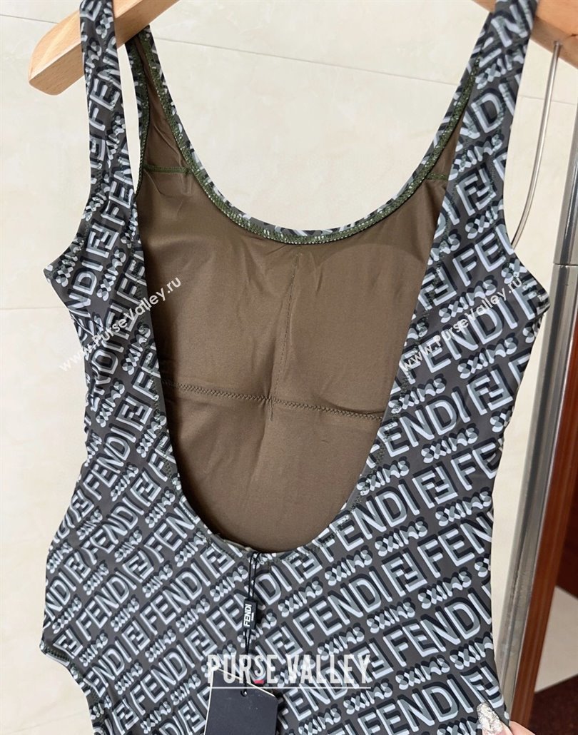 Fendi Logo Print One-Piece Swimwear Grey 2025 0313 (shi-250313007)