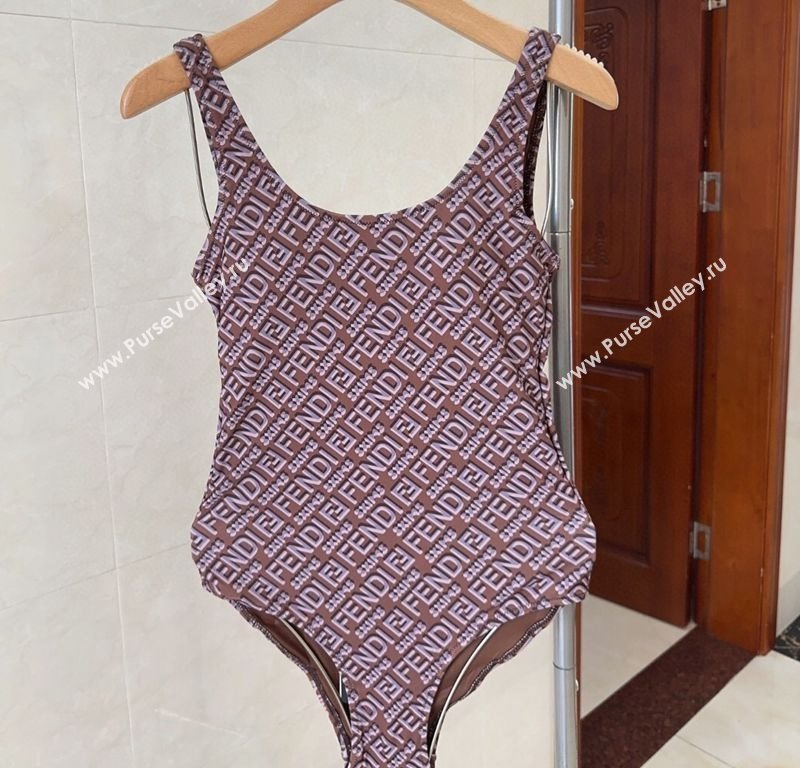 Fendi Logo Print One-Piece Swimwear Brown 2025 0313 (shi-250313008)