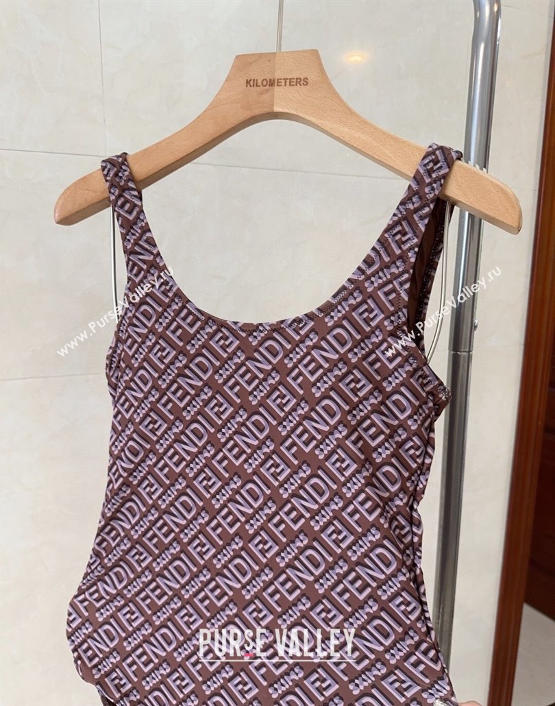 Fendi Logo Print One-Piece Swimwear Brown 2025 0313 (shi-250313008)