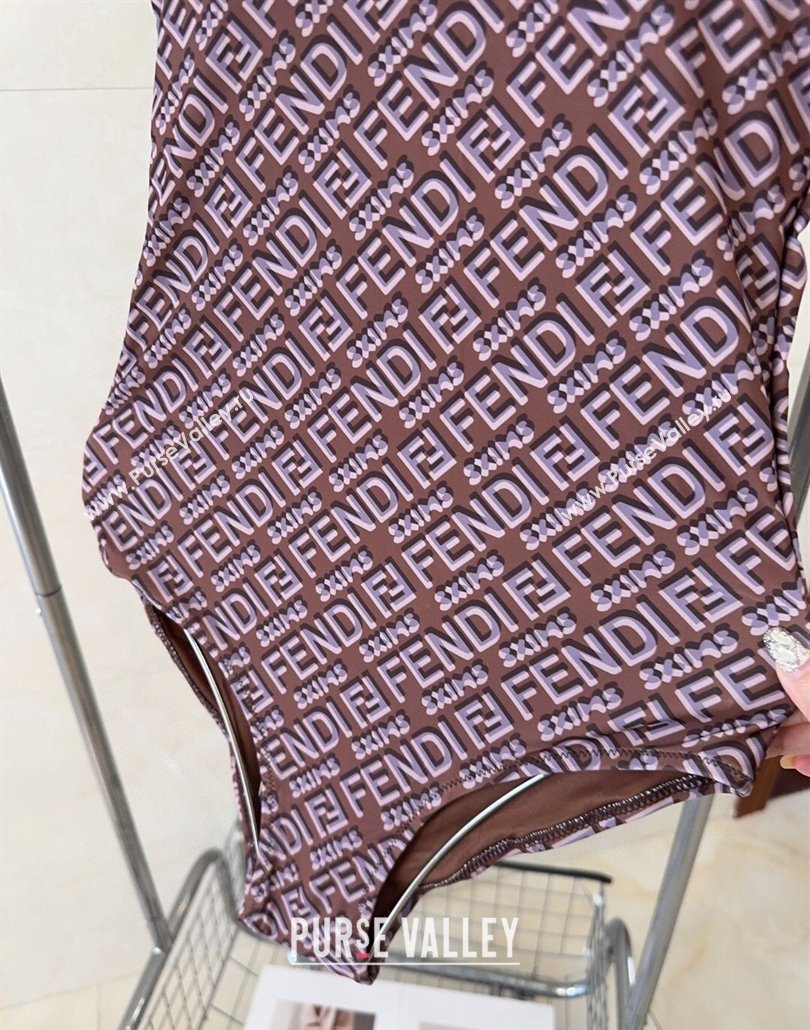 Fendi Logo Print One-Piece Swimwear Brown 2025 0313 (shi-250313008)