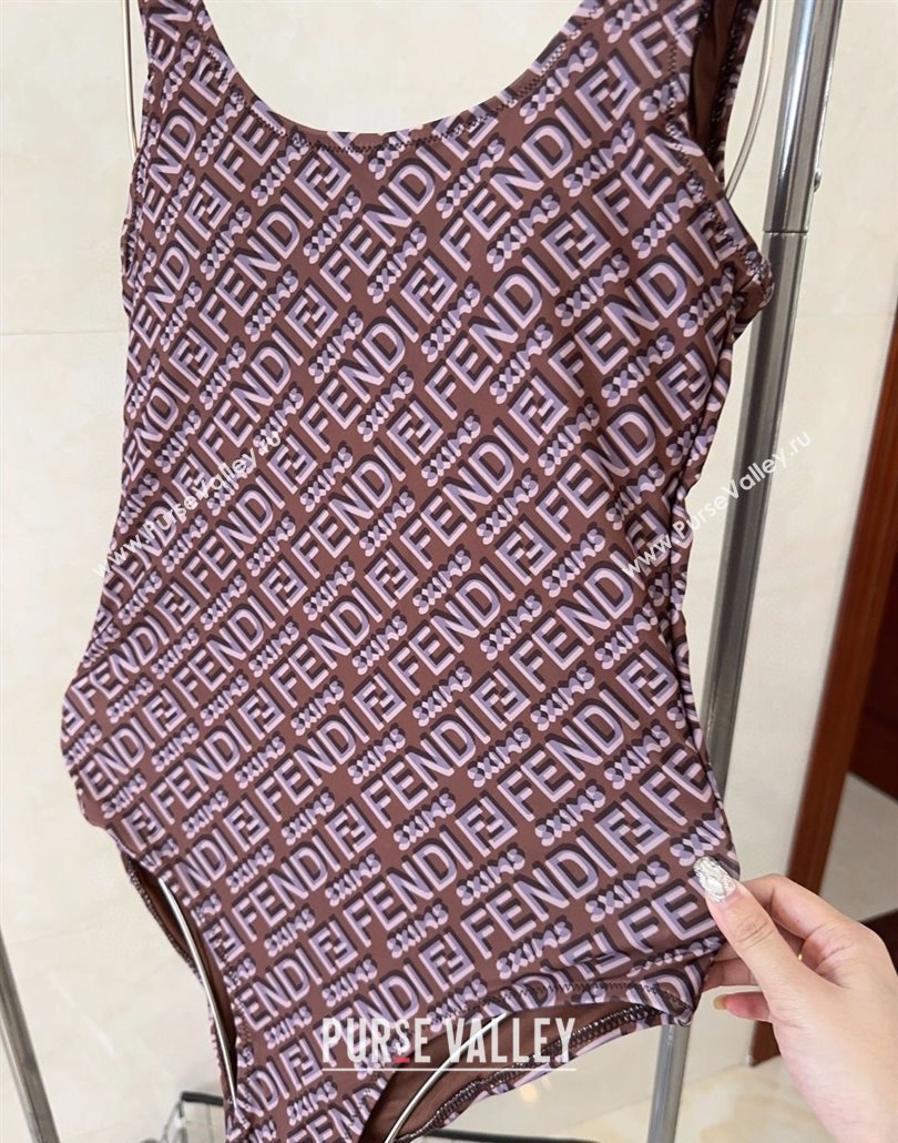 Fendi Logo Print One-Piece Swimwear Brown 2025 0313 (shi-250313008)