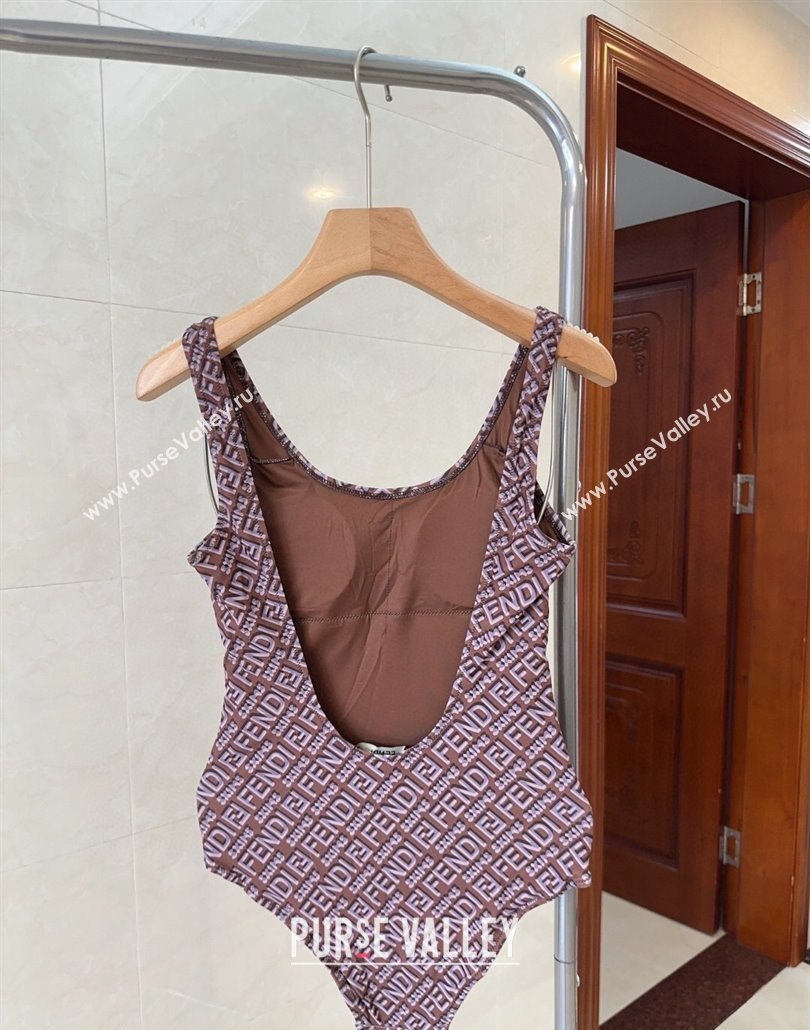 Fendi Logo Print One-Piece Swimwear Brown 2025 0313 (shi-250313008)