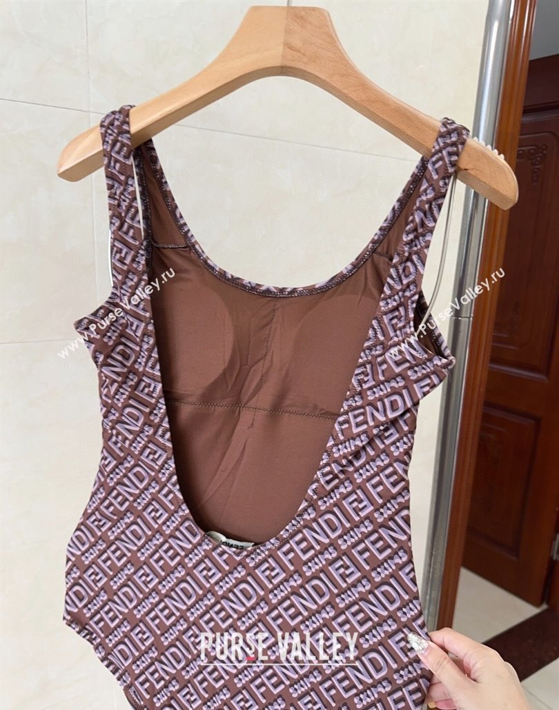 Fendi Logo Print One-Piece Swimwear Brown 2025 0313 (shi-250313008)