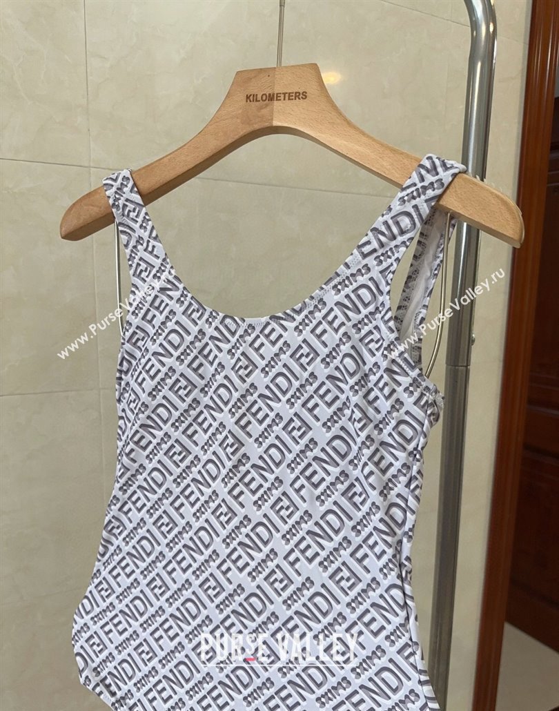 Fendi Logo Print One-Piece Swimwear White 2025 0313 (shi-250313009)