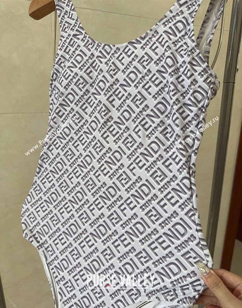 Fendi Logo Print One-Piece Swimwear White 2025 0313 (shi-250313009)