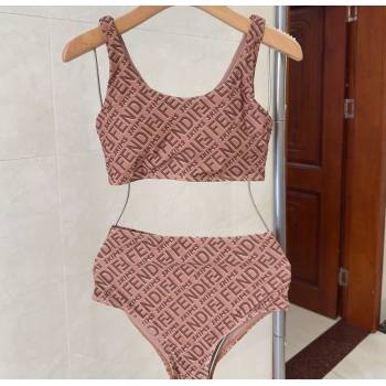 Fendi Logo Print Two-Pieces Swimwear Brown 2025 0313 (shi-250313010)