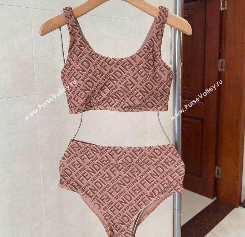 Fendi Logo Print Two-Pieces Swimwear Brown 2025 0313 (shi-250313010)