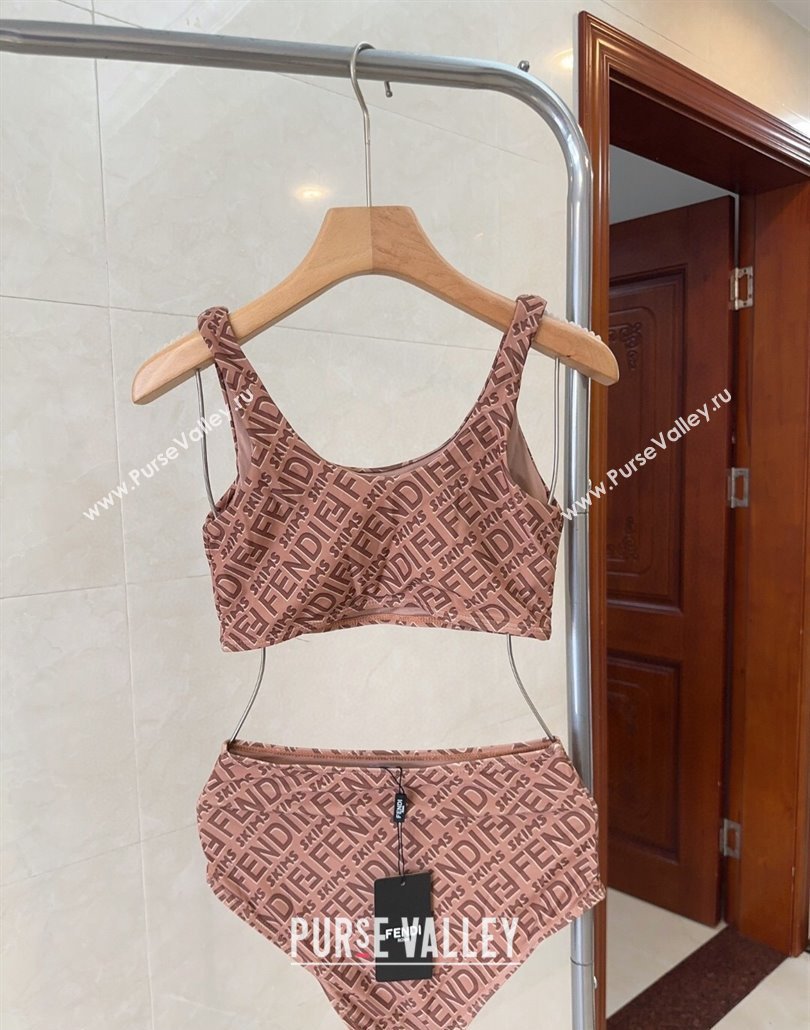 Fendi Logo Print Two-Pieces Swimwear Brown 2025 0313 (shi-250313010)