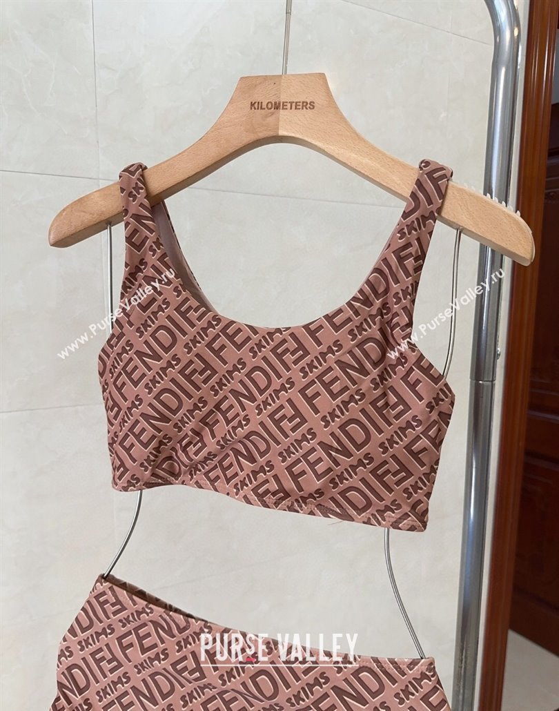 Fendi Logo Print Two-Pieces Swimwear Brown 2025 0313 (shi-250313010)