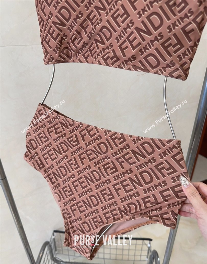 Fendi Logo Print Two-Pieces Swimwear Brown 2025 0313 (shi-250313010)