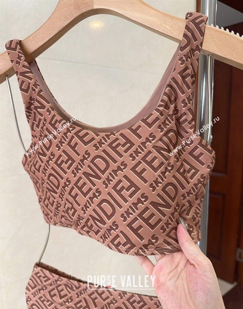 Fendi Logo Print Two-Pieces Swimwear Brown 2025 0313 (shi-250313010)