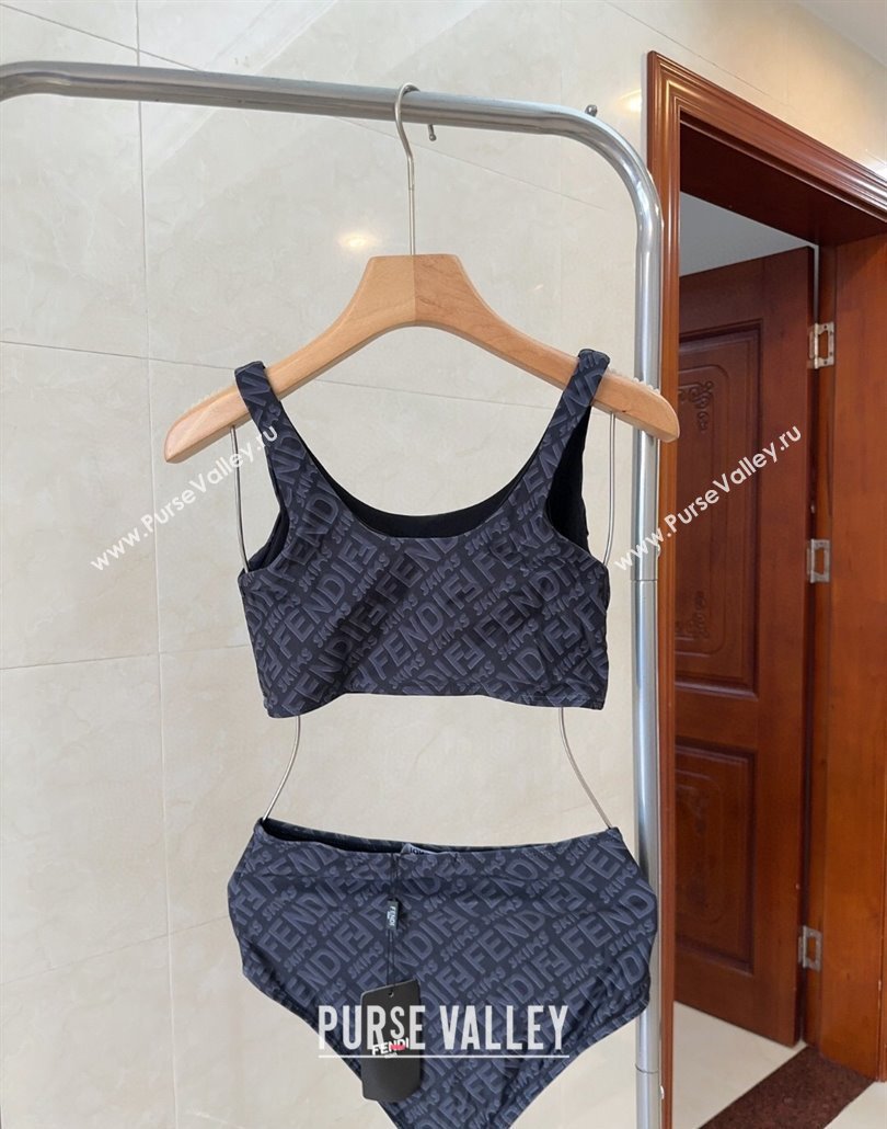 Fendi Logo Print Two-Pieces Swimwear Grey 2025 0313 (shi-250313011)