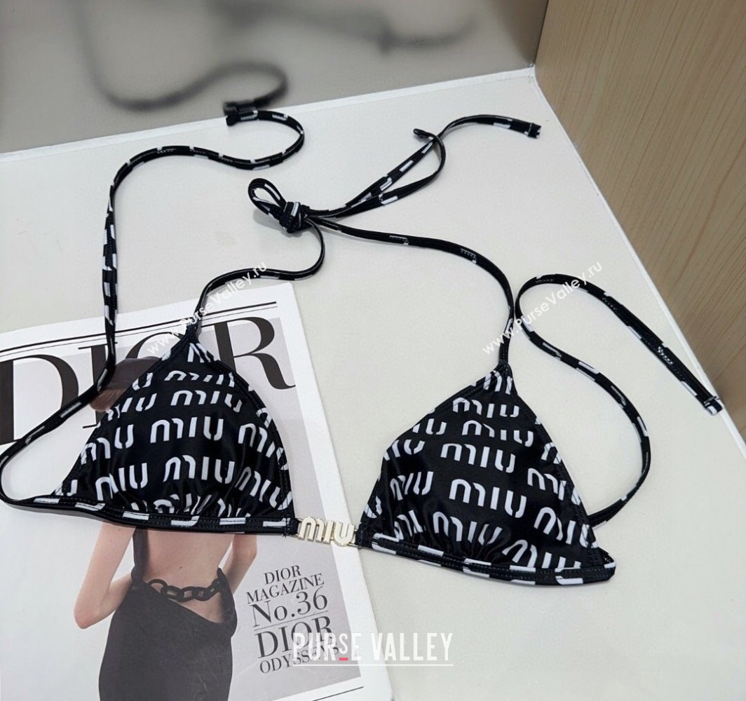 Miu Miu Letters Print Two-Pieces Swimwear Black 2025 0313 (SHI-250313027)