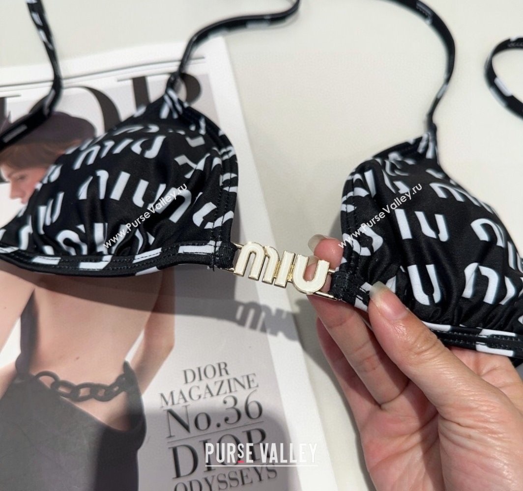 Miu Miu Letters Print Two-Pieces Swimwear Black 2025 0313 (SHI-250313027)