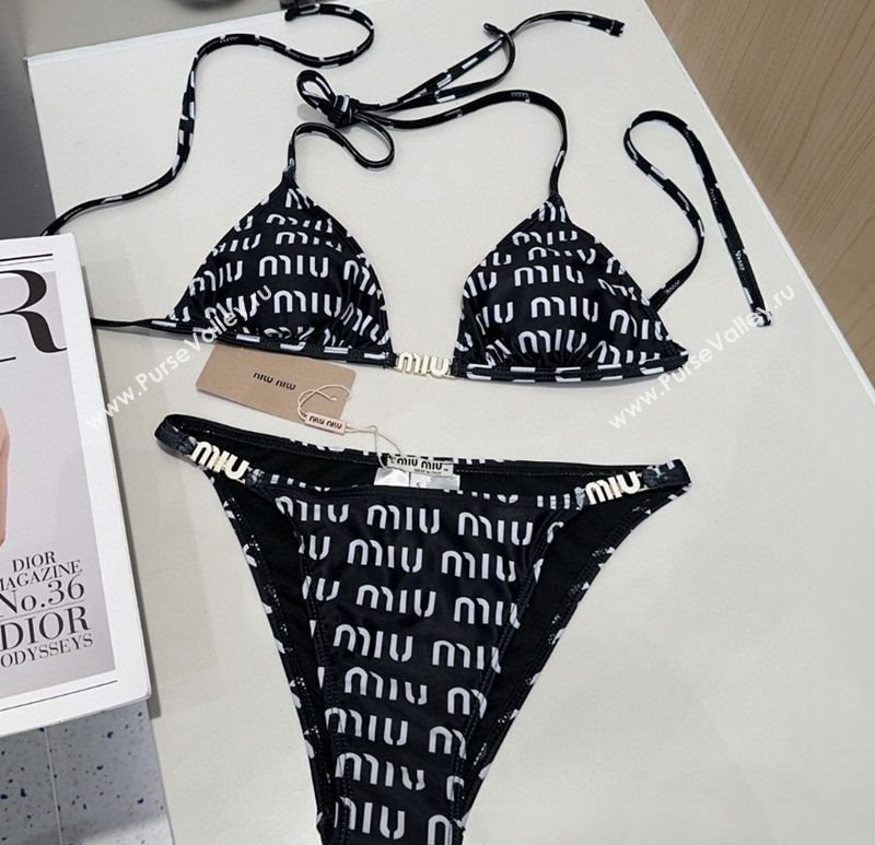 Miu Miu Letters Print Two-Pieces Swimwear Black 2025 0313 (SHI-250313027)