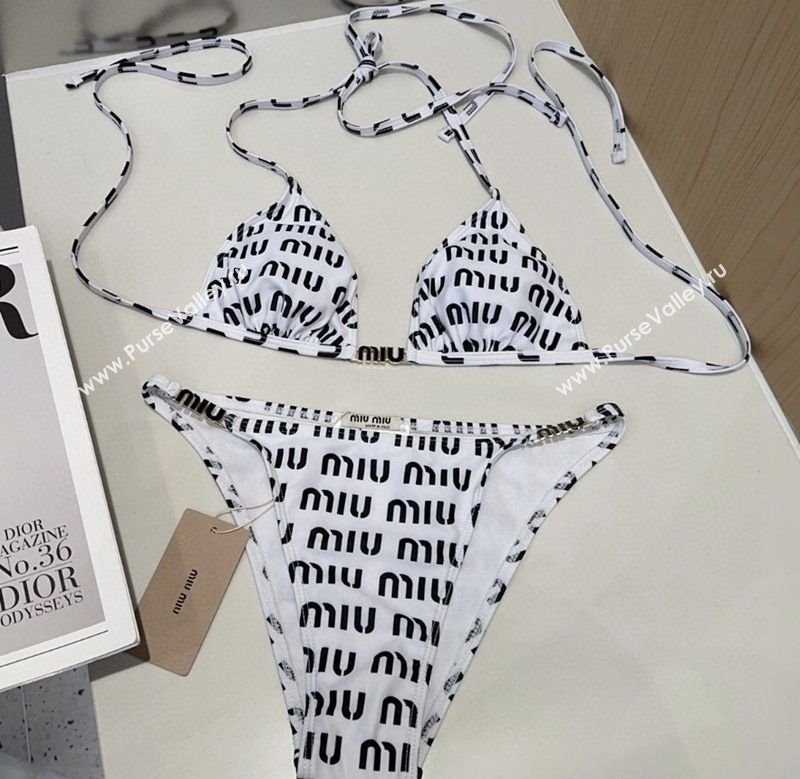 Miu Miu Letters Print Two-Pieces Swimwear White 2025 0313 (SHI-250313028)
