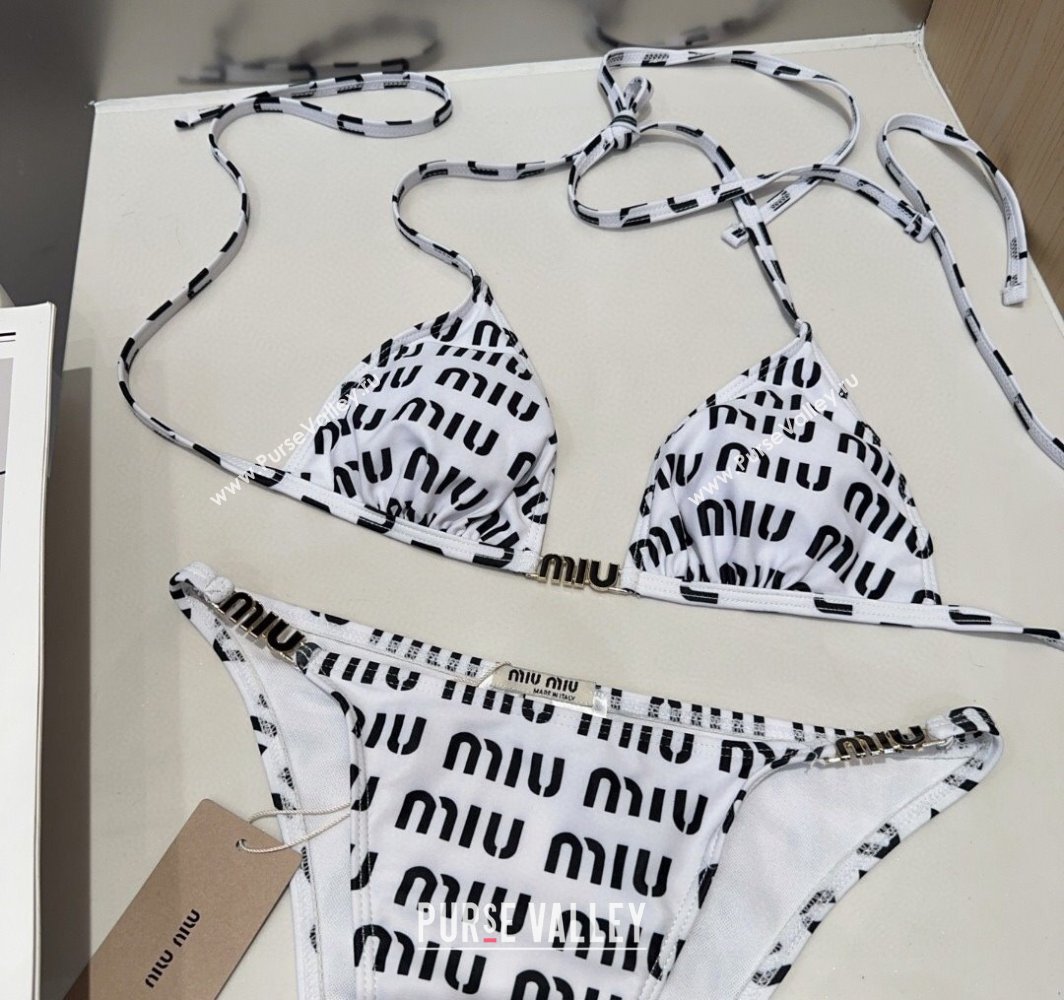 Miu Miu Letters Print Two-Pieces Swimwear White 2025 0313 (SHI-250313028)