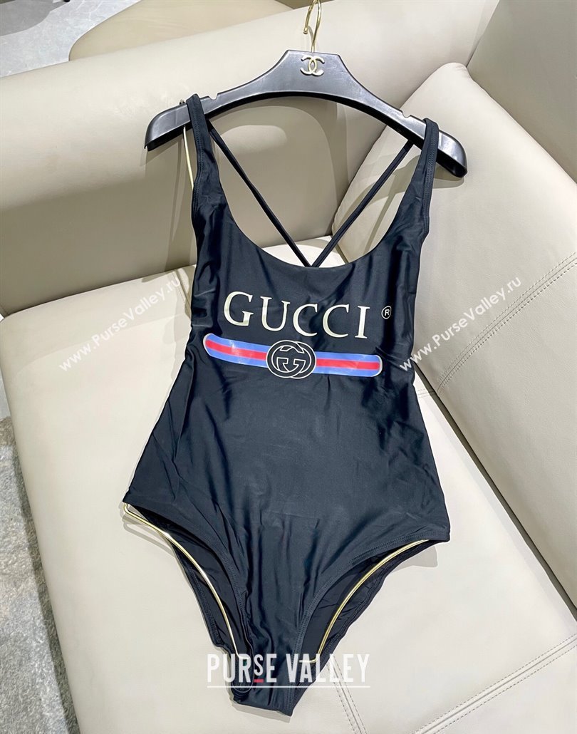 Gucci One-Piece Swimwear with Web Logo Black/Blue2025 0313 (SHI-250313078)