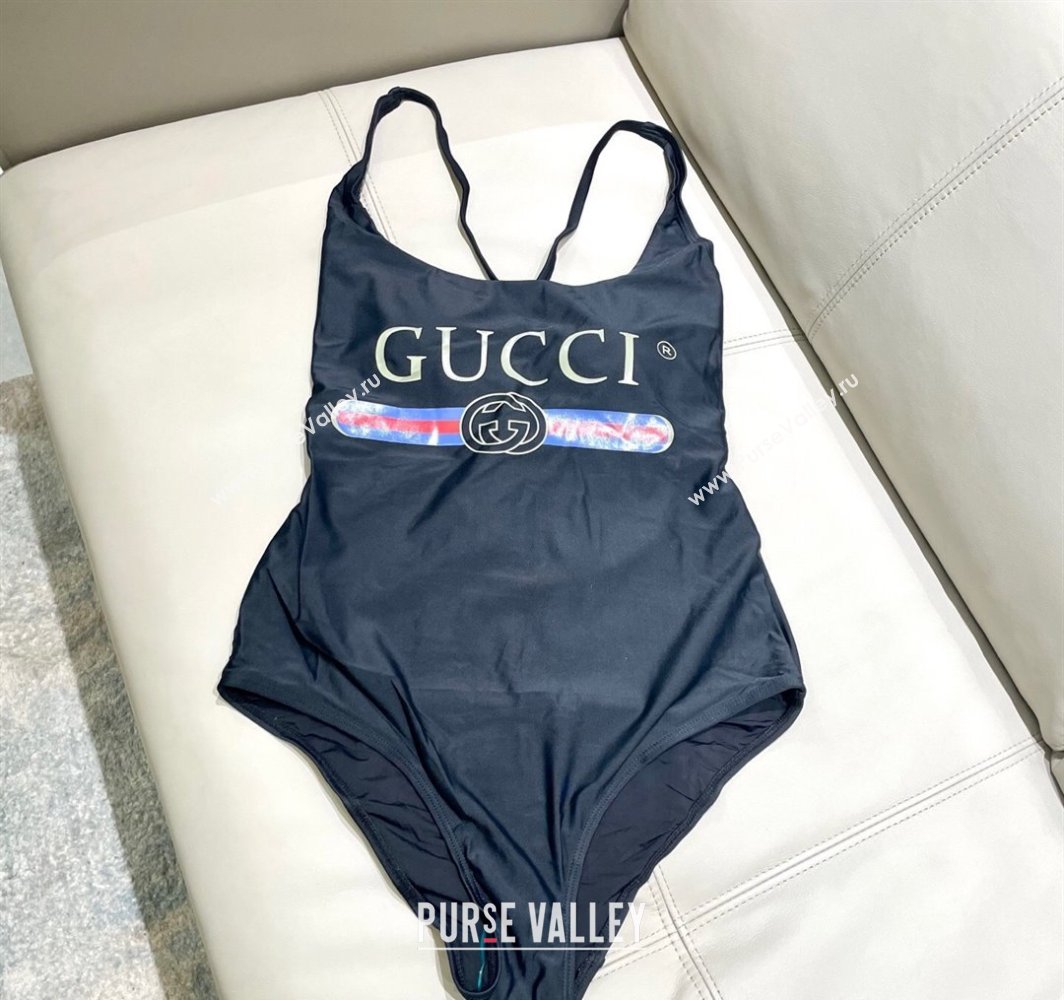 Gucci One-Piece Swimwear with Web Logo Black/Blue2025 0313 (SHI-250313078)