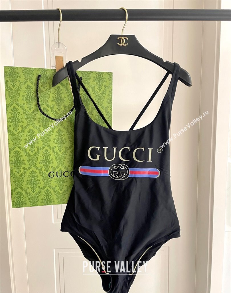 Gucci One-Piece Swimwear with Web Logo Black/Blue2025 0313 (SHI-250313078)