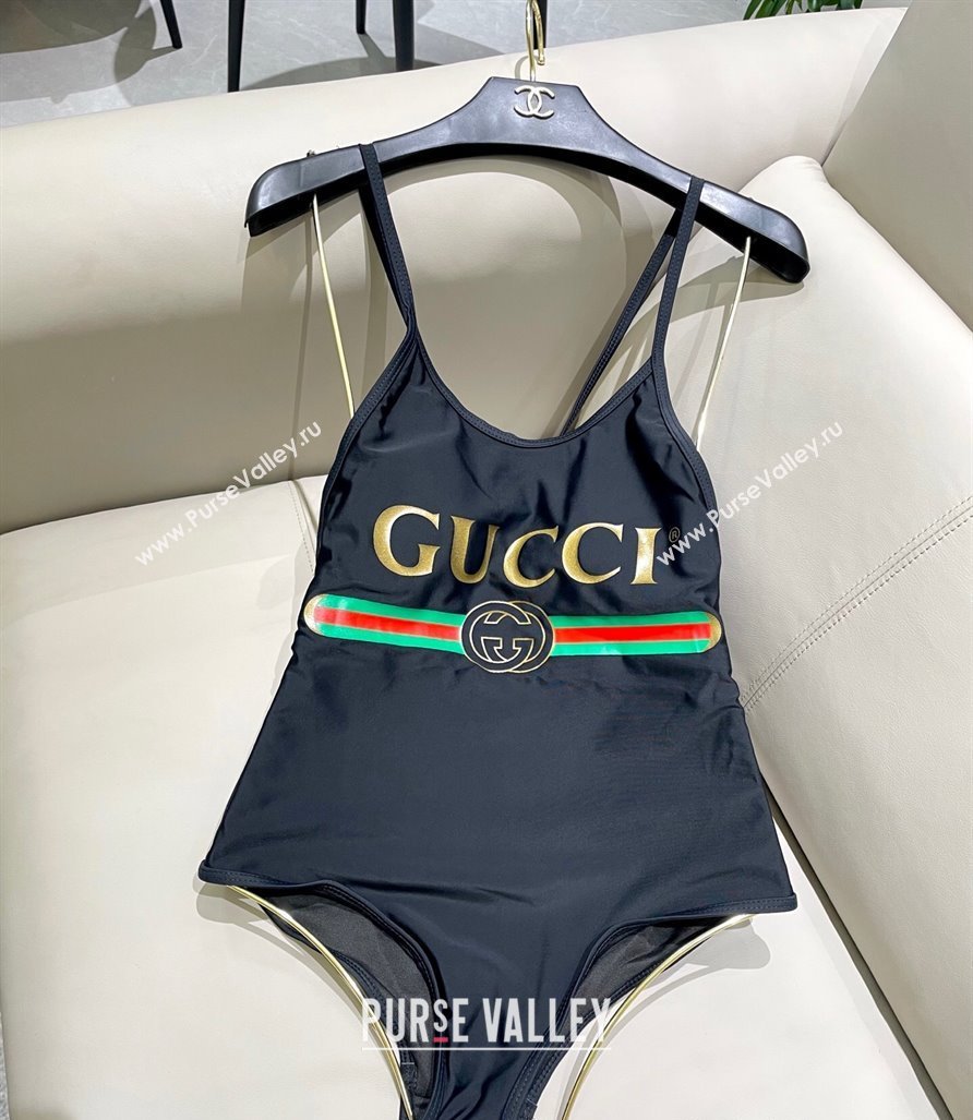 Gucci One-Piece Swimwear with Web Logo Black/Green 2025 0313 (SHI-250313079)