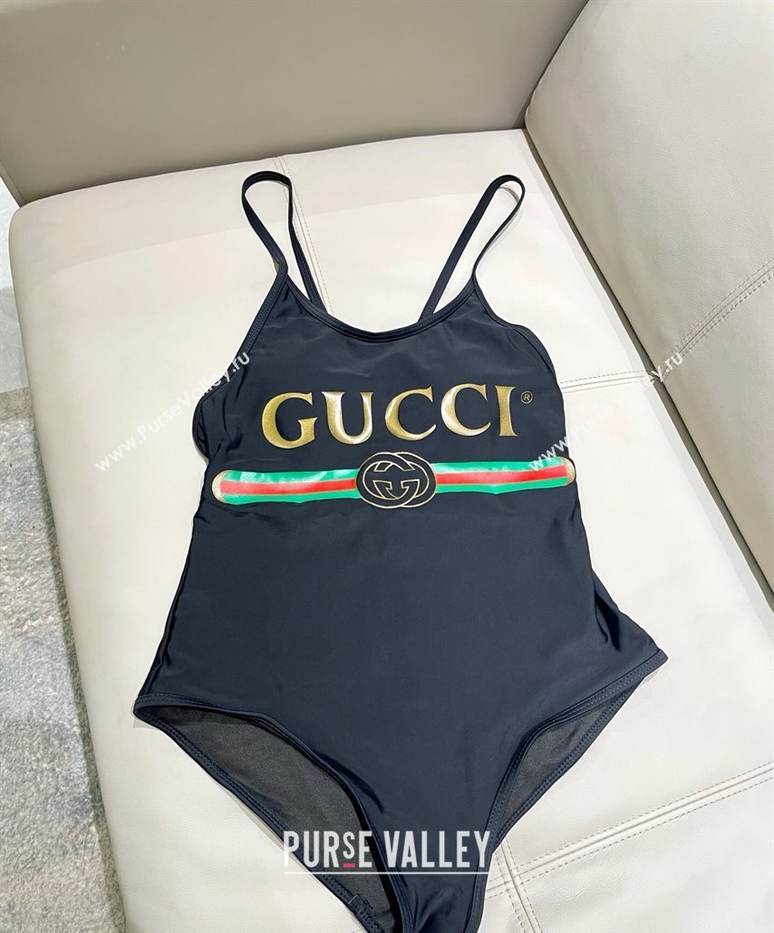 Gucci One-Piece Swimwear with Web Logo Black/Green 2025 0313 (SHI-250313079)