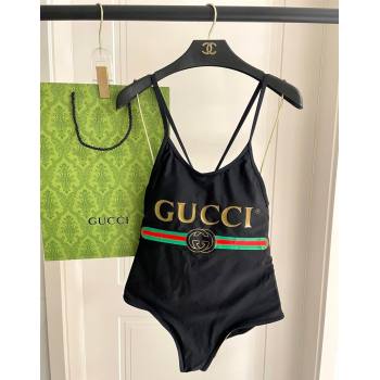 Gucci One-Piece Swimwear with Web Logo Black/Green 2025 0313 (SHI-250313079)