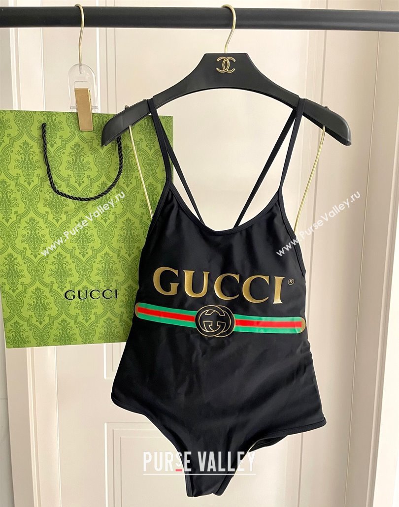 Gucci One-Piece Swimwear with Web Logo Black/Green 2025 0313 (SHI-250313079)