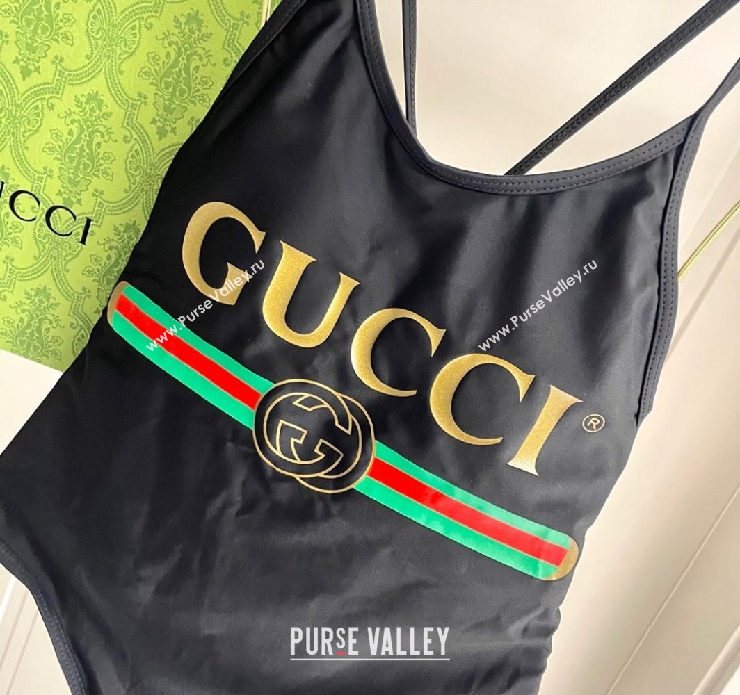 Gucci One-Piece Swimwear with Web Logo Black/Green 2025 0313 (SHI-250313079)