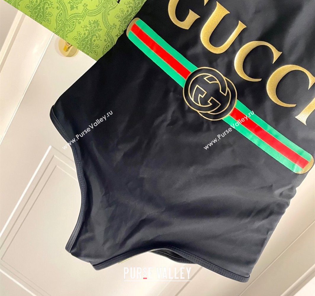 Gucci One-Piece Swimwear with Web Logo Black/Green 2025 0313 (SHI-250313079)