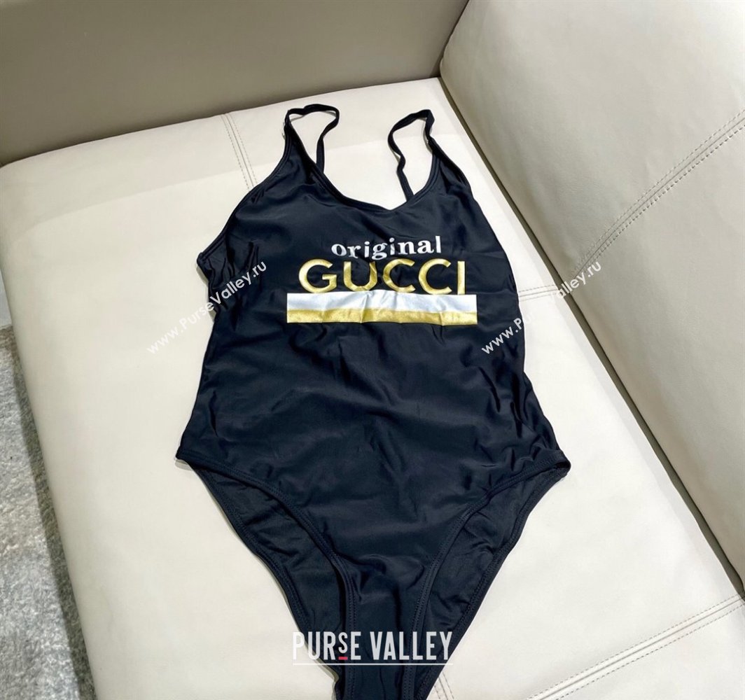 Gucci One-Piece Swimwear with Web Logo Black/Gold 2025 0313 (SHI-250313081)
