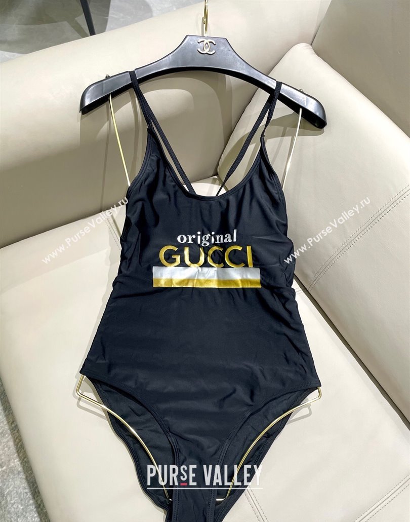 Gucci One-Piece Swimwear with Web Logo Black/Gold 2025 0313 (SHI-250313081)