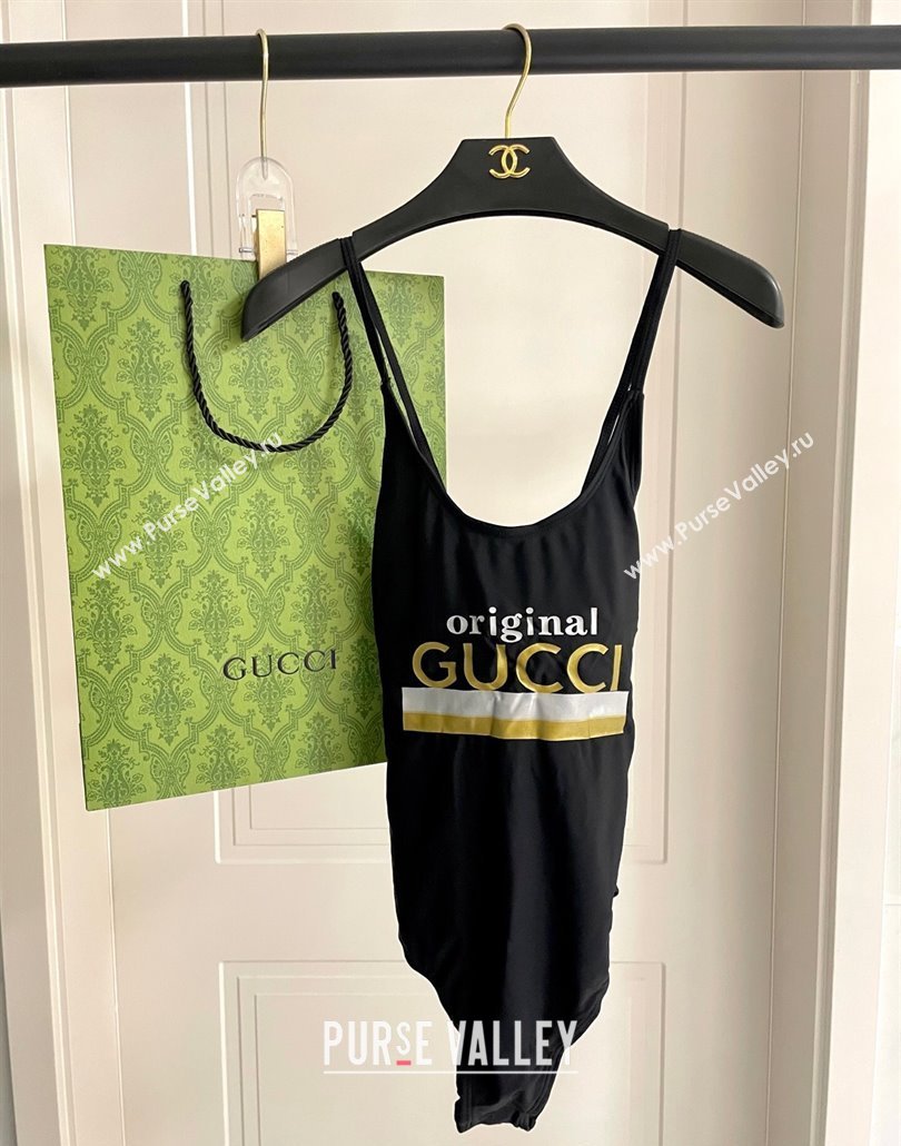 Gucci One-Piece Swimwear with Web Logo Black/Gold 2025 0313 (SHI-250313081)