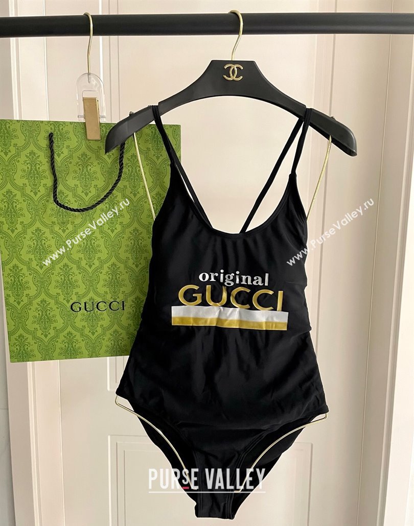 Gucci One-Piece Swimwear with Web Logo Black/Gold 2025 0313 (SHI-250313081)