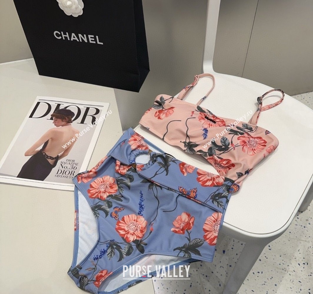 Gucci Flora Cutout One-Piece Swimwear Blue/Pink 2025 (SHI-250313120)