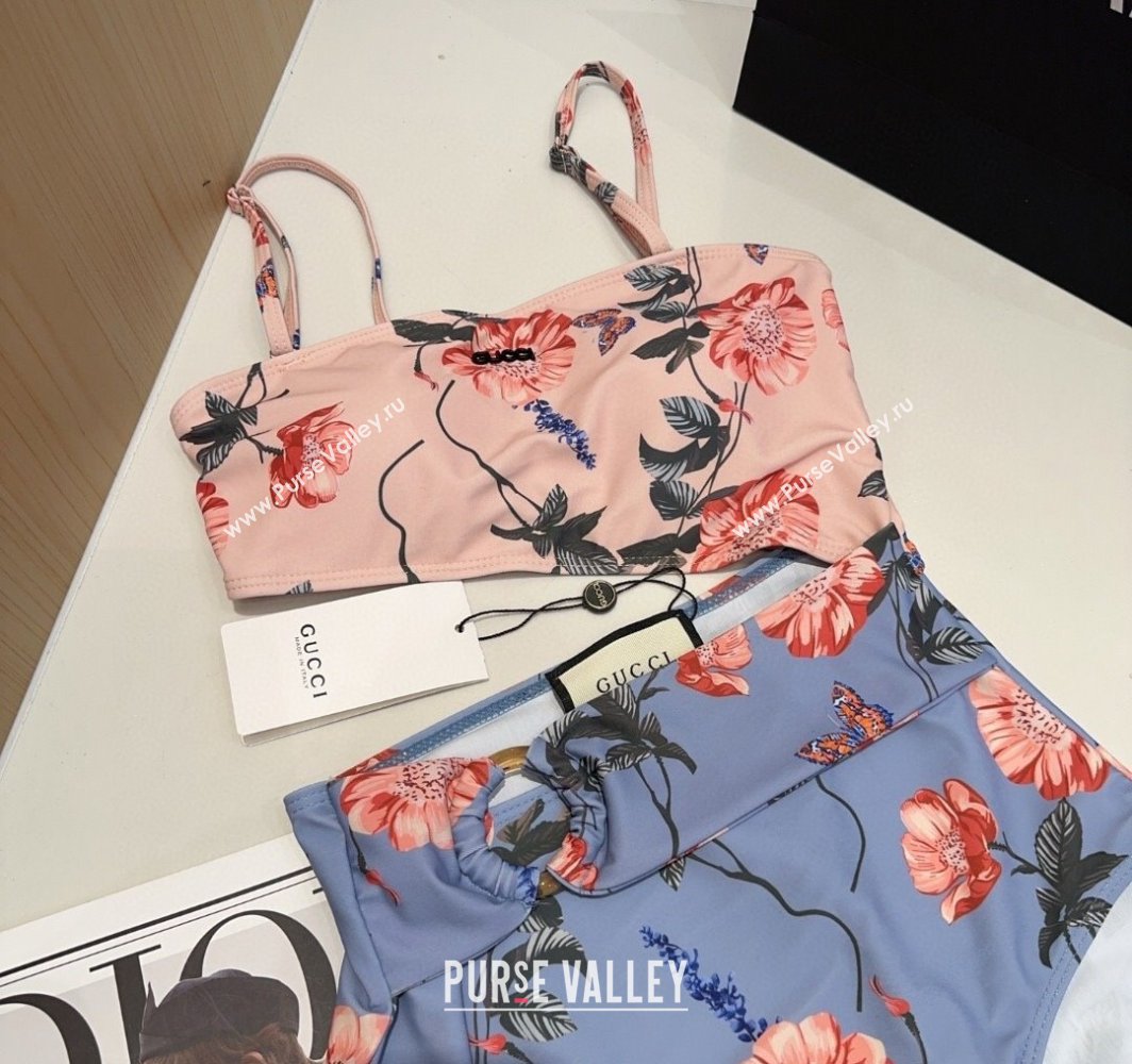 Gucci Flora Cutout One-Piece Swimwear Blue/Pink 2025 (SHI-250313120)